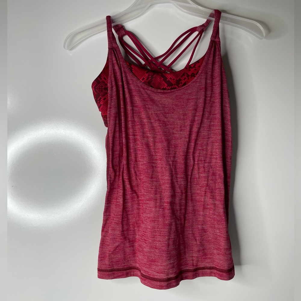 4 Lululemon Sunset Salutation Tank Heathered Cranberry Mini Ziggy Snake Red Bra.